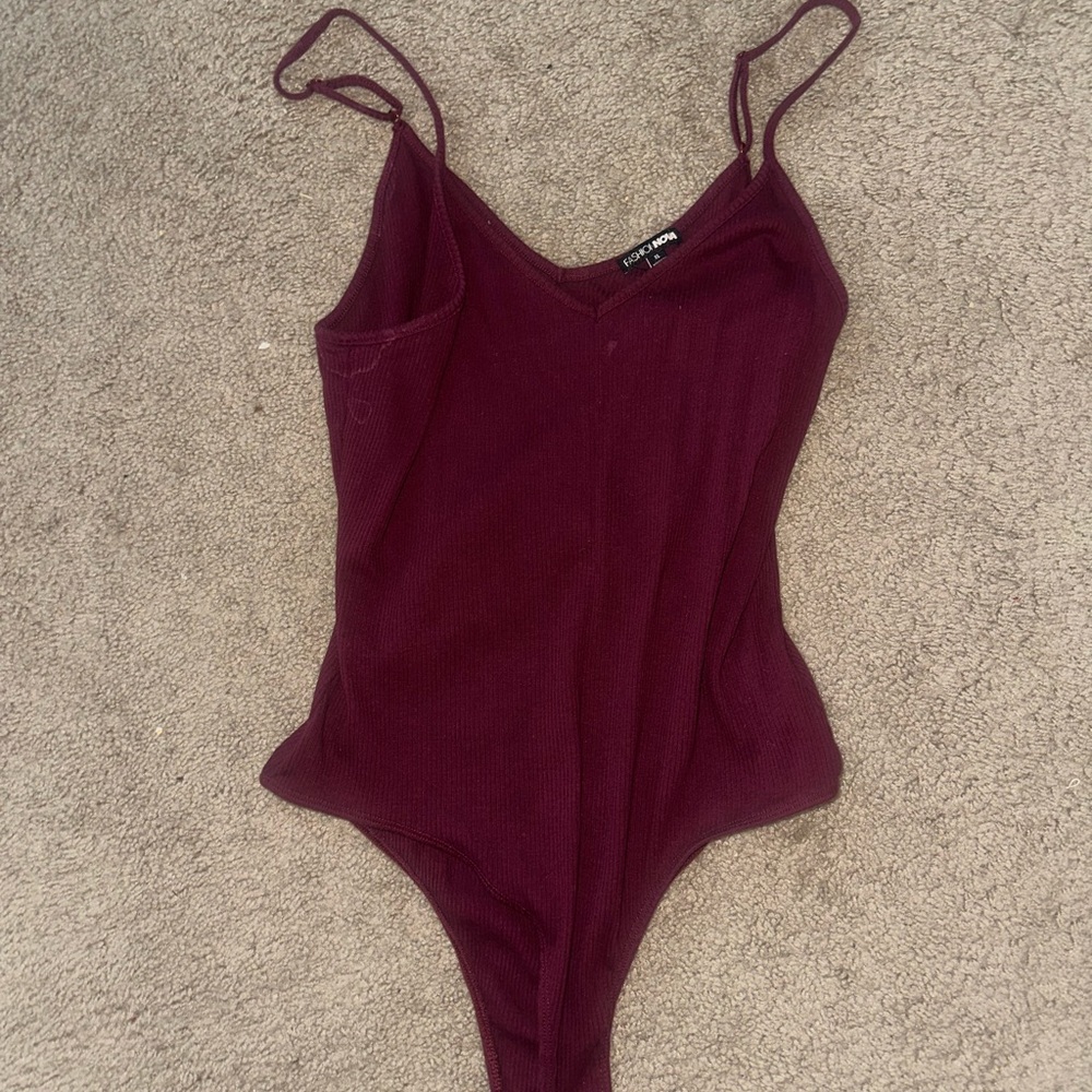 Burgundy Ribbed Bodysuit